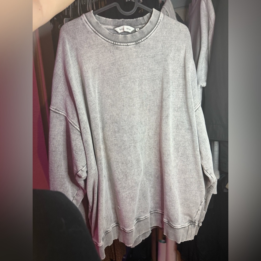 Free People Falling Forward Crewneck Sweatshirt XL Gray Oversized Pullover - Picture 6 of 12